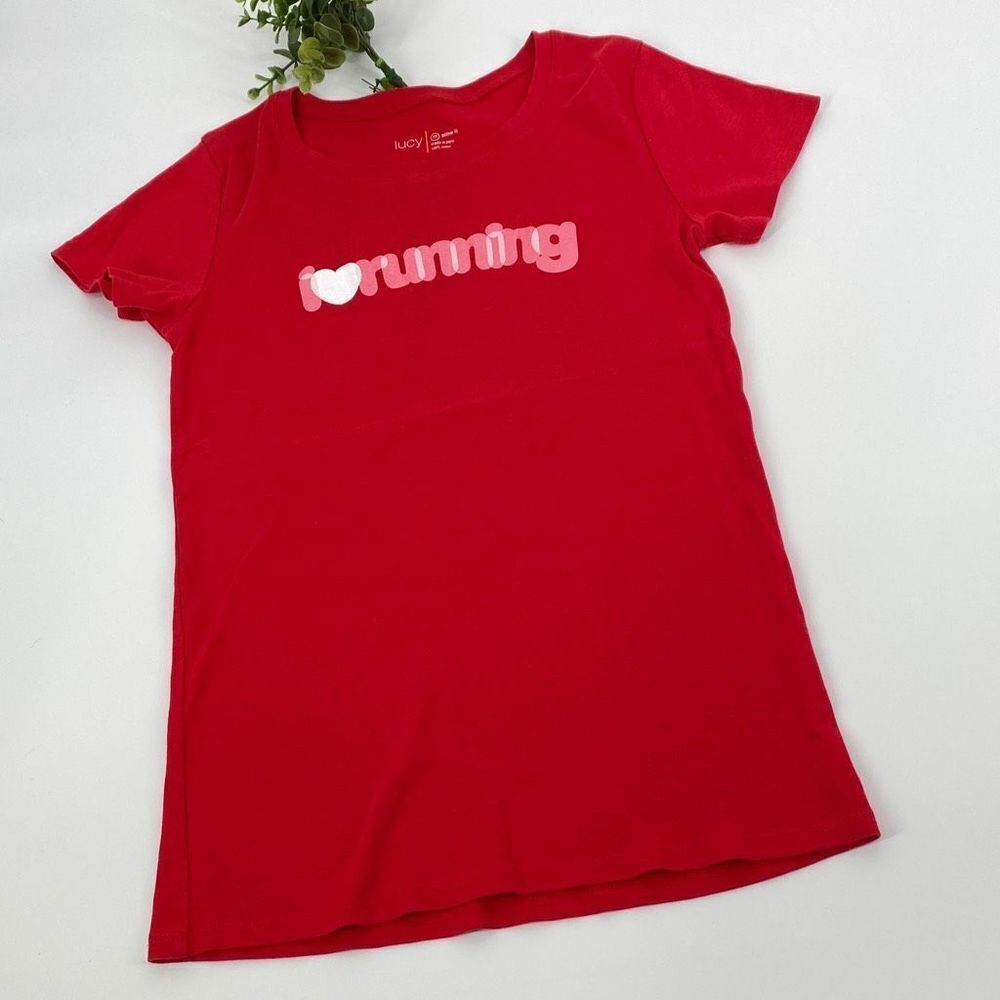 Lucy Active Fit Cotton Running Athletic Casual Tee Red M